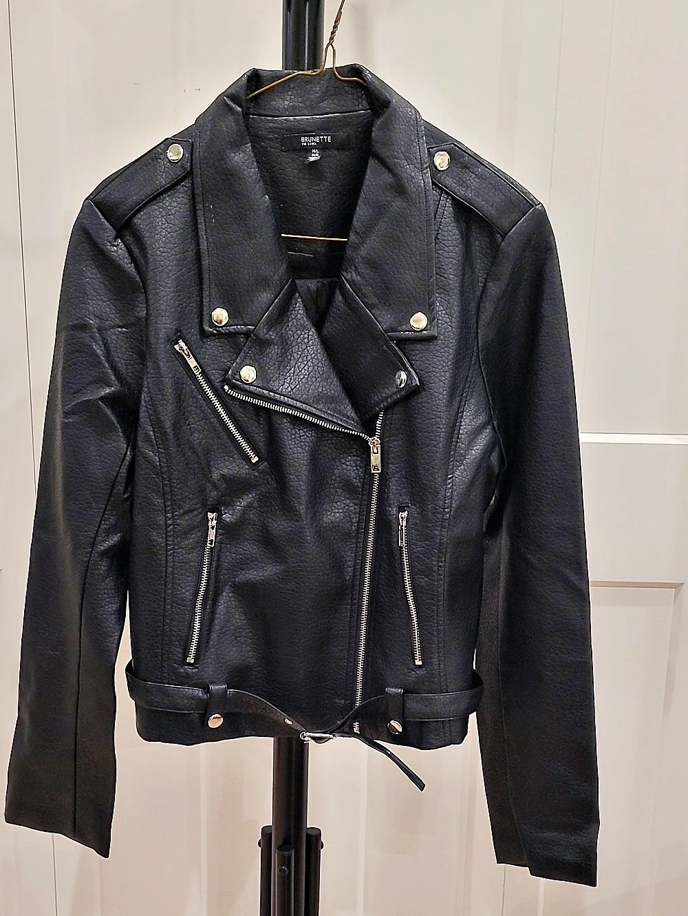 Brunette the Label Blonde Vegan Leather Moto Jacket Black Size Medium/Large